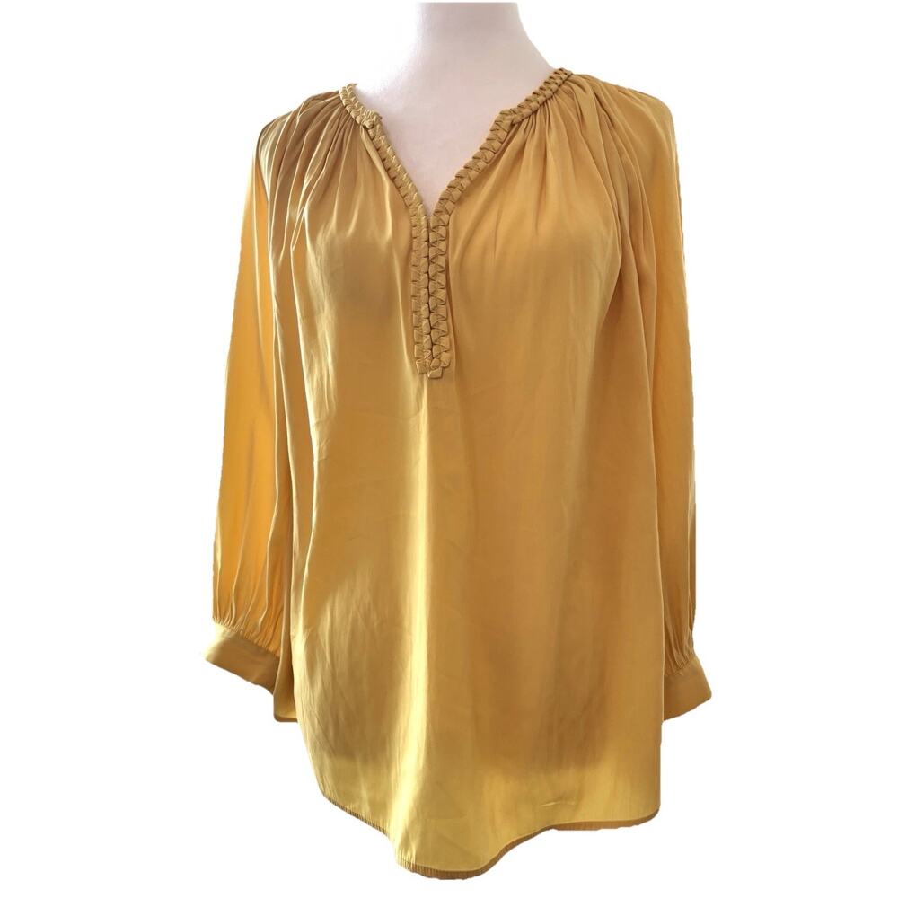 Chico’s 0.5 (6) Mustard Yellow Blouse 3/4 Sleeve Classic Officecore Corpcore